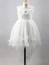  Tulle Scoop Sleeveless Lace Up Appliques Child Pageant Dress in White