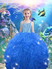  Beading and Ruffles Girls Pageant Dresses Baby Blue Lace Up Sleeveless Floor Length