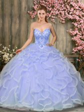  Lavender Sleeveless Tulle Lace Up Quince Ball Gowns for Military Ball and Sweet 16 and Quinceanera