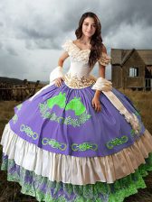  Multi-color Vestidos de Quinceanera Taffeta Brush Train Sleeveless Embroidery and Ruffled Layers