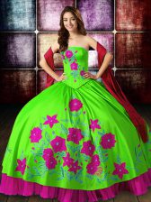 New Arrival Satin Sleeveless Floor Length Quinceanera Dresses and Embroidery