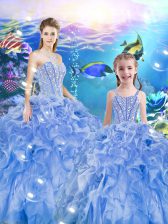  Ball Gowns Quinceanera Dresses Baby Blue Sweetheart Organza Sleeveless Floor Length Lace Up
