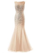 High Quality Floor Length Mermaid Sleeveless Champagne Dress for Prom Zipper