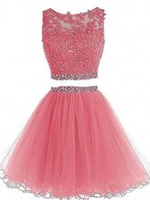  Sleeveless Zipper Mini Length Beading and Lace and Appliques Dress for Prom
