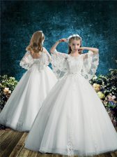 Ideal Scoop Half Sleeves Tulle Flower Girl Dresses Lace Lace Up