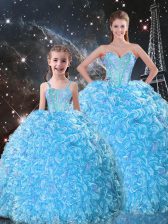 Flare Baby Blue Sleeveless Beading and Ruffles Floor Length Quince Ball Gowns
