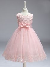Excellent Baby Pink Sleeveless Tulle Zipper Little Girl Pageant Dress for Wedding Party