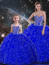 Traditional Royal Blue Sleeveless Floor Length Beading and Ruffles Lace Up Quince Ball Gowns