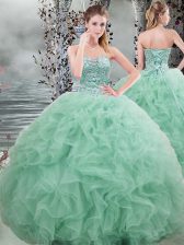 Apple Green Ball Gowns Sweetheart Sleeveless Organza Floor Length Lace Up Beading and Ruffles Sweet 16 Dress