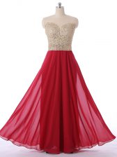 Noble Empire Dama Dress Red Scoop Chiffon Sleeveless Floor Length Zipper