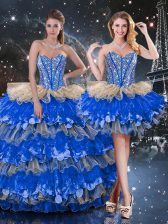 Beautiful Multi-color Sleeveless Beading and Ruffles and Ruffled Layers Floor Length Quinceanera Gowns