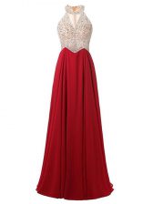  Empire Prom Dresses Wine Red High-neck Chiffon Sleeveless Floor Length Zipper