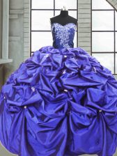 Dynamic Floor Length Lace Up Sweet 16 Dresses Purple for Military Ball and Sweet 16 and Quinceanera with Beading and Pick Ups