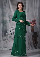 Stylish Sleeveless Chiffon Floor Length Zipper Dress for Prom in Green with Beading