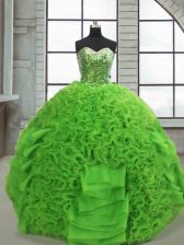 Flare Sleeveless Organza Floor Length Lace Up 15 Quinceanera Dress in Green with Beading and Ruffles