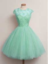Cute Scoop Cap Sleeves Tulle Quinceanera Court Dresses Lace Lace Up
