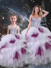 Beautiful Sleeveless Beading and Ruffled Layers Lace Up 15th Birthday Dress