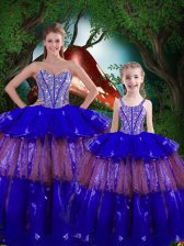 Glorious Sweetheart Sleeveless Organza Sweet 16 Quinceanera Dress Beading and Ruffled Layers Lace Up