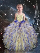  Sleeveless Organza Floor Length Lace Up Pageant Gowns For Girls in Multi-color with Beading and Ruffles