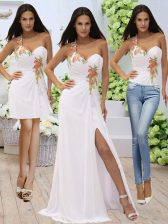 Low Price White Zipper One Shoulder Appliques Prom Party Dress Elastic Woven Satin Sleeveless