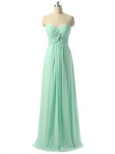 Fantastic Sleeveless Floor Length Ruching Lace Up Quinceanera Court Dresses with Apple Green