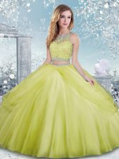  Scoop Sleeveless Clasp Handle Sweet 16 Dress Yellow Green Tulle
