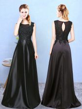 Vintage Floor Length Empire Sleeveless Black Dama Dress for Quinceanera Zipper
