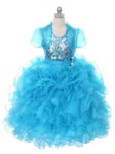  Organza Sleeveless Floor Length Kids Formal Wear and Ruffles and Sequins and Bowknot