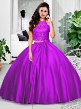 Dramatic Eggplant Purple Zipper Quinceanera Gown Lace and Ruching Sleeveless Floor Length