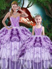 Inexpensive Sleeveless Beading and Ruffles and Ruffled Layers Lace Up 15th Birthday Dress