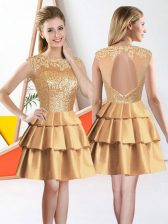  A-line Vestidos de Damas Gold Bateau Taffeta Sleeveless Knee Length Backless