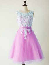 Affordable Scoop Sleeveless Lace Up Quinceanera Dama Dress Lilac Tulle