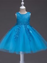  Knee Length Zipper Kids Formal Wear Teal for Wedding Party with Appliques