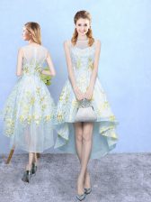 Nice High Low Zipper Court Dresses for Sweet 16 Apple Green for Prom and Party and Wedding Party with Appliques and Pattern