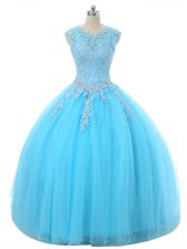  Aqua Blue Sleeveless Tulle Lace Up Vestidos de Quinceanera for Sweet 16 and Quinceanera