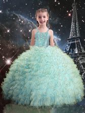 Inexpensive Organza Sleeveless Floor Length Kids Pageant Dress and Beading and Ruffles