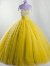 Gorgeous Yellow Sleeveless Floor Length Beading Lace Up Vestidos de Quinceanera