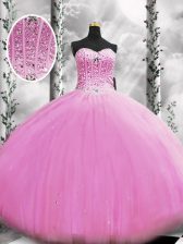  Sleeveless Floor Length Beading Lace Up 15th Birthday Dress with Lilac