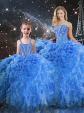  Ball Gowns Quinceanera Gown Baby Blue Sweetheart Organza Sleeveless Floor Length Lace Up