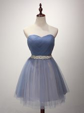 Fancy A-line Quinceanera Dama Dress Blue Sweetheart Tulle Sleeveless Mini Length Lace Up