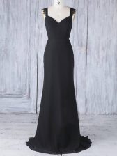 Elegant Sleeveless Appliques Zipper Dama Dress for Quinceanera with Black Sweep Train
