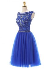 Beautiful Royal Blue Scoop Neckline Beading Prom Party Dress Sleeveless Zipper