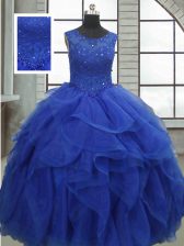 Fashion Sleeveless Lace Up Floor Length Ruffles and Sequins Quinceanera Dresses