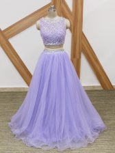 Cheap Lavender Side Zipper Scoop Beading Dress for Prom Tulle Sleeveless