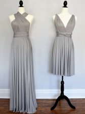  Grey Lace Up Dama Dress Ruching Sleeveless Floor Length