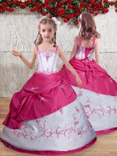 Great Hot Pink Lace Up Kids Pageant Dress Embroidery Sleeveless Floor Length