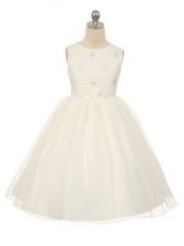 Beauteous White Sleeveless Tulle Lace Up Kids Pageant Dress for Wedding Party