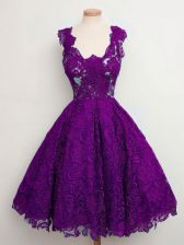  Purple Lace Lace Up Straps Sleeveless Knee Length Quinceanera Court Dresses Lace