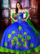 Modern Multi-color Strapless Lace Up Embroidery 15th Birthday Dress Sleeveless