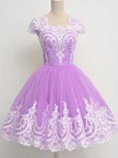 Decent 3 4 Length Sleeve Knee Length Lace Zipper Quinceanera Court Dresses with Lavender